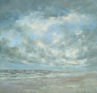 “Dwalen langs het strand” (2024) – olieverf op linnen, 30 x 30 cm