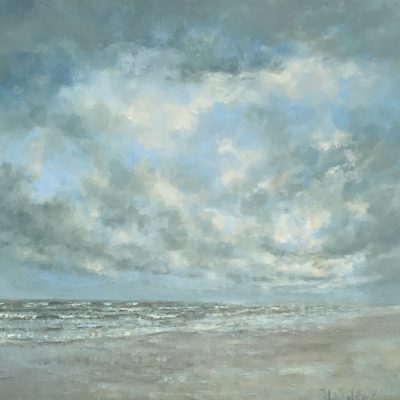 “Dwalen langs het strand” (2024) – olieverf op linnen, 30 x 30 cm